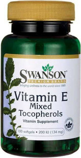 Vitamina E 400 e uma mistura de tocoferóis, Vitamina E tocoferóis mistos 100 cápsulas SWANSON